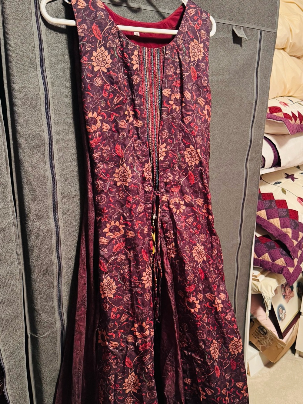 Floral Embroidered Burgundy brown Maxi Dress